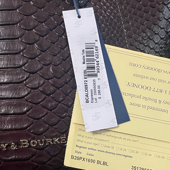 Dooney & Bourke  Denison Maxine Espresso Brown/Black Leather Tassel Tote Bag - Picture 5 of 12